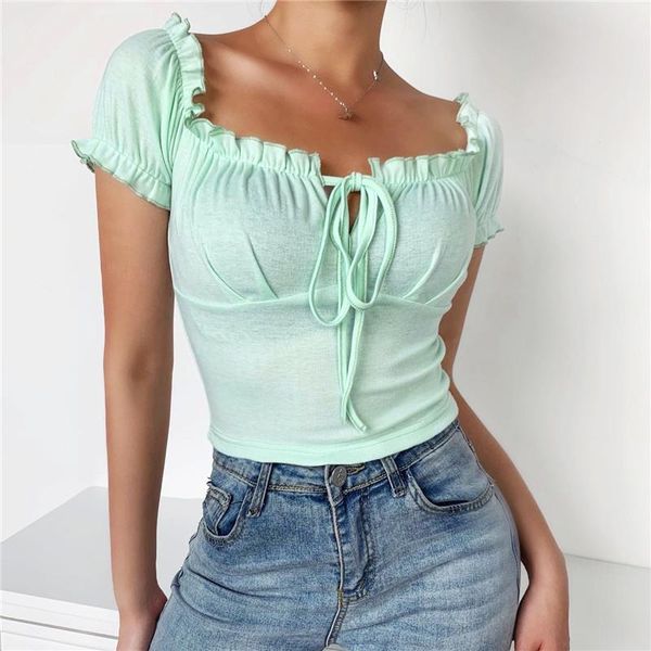 women's t-shirt ribbed knit women pleated french puff sleeves bandage t shirts square collar crop tshirts leisure streetwear cloth, White
women's t-shirt ribbed knit women pleated french puff sleeves bandage t shirts square collar crop tshirts leisure streetwear cloth, White