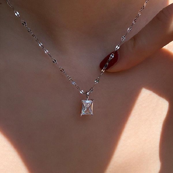 pendant necklaces selling flash zirconia square necklace simple fashion clavicle chain women's light luxury personality jewelry, Silver
pendant necklaces selling flash zirconia square necklace simple fashion clavicle chain women's light luxury personality jewelry, Silver