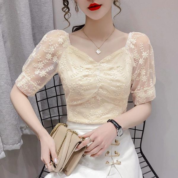 women's blouses & shirts one-shoulder embroidered lace shirt short-sleeved summer 2021 slim and thin short mesh puff sleeve top, White
women's blouses & shirts one-shoulder embroidered lace shirt short-sleeved summer 2021 slim and thin short mesh puff sleeve top, White