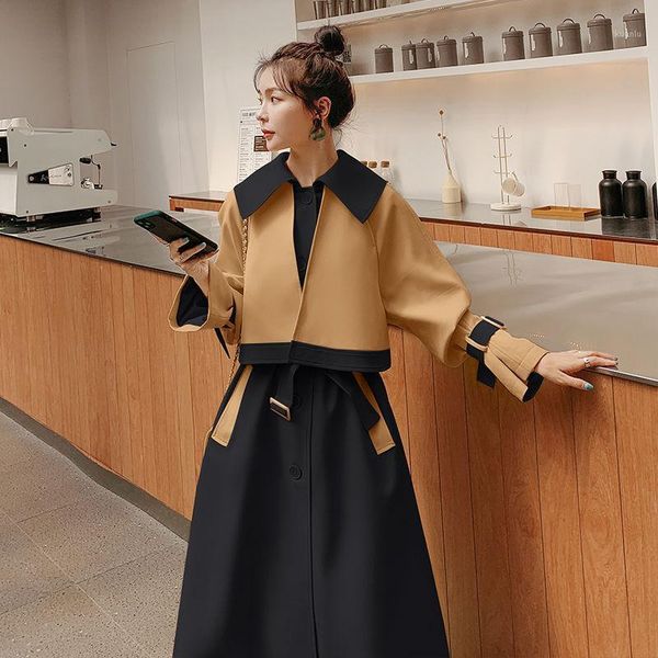 women's trench coats 2021 fashion brand women patchwork coat female long sleeve high waist windbreaker, Tan;black
women's trench coats 2021 fashion brand women patchwork coat female long sleeve high waist windbreaker, Tan;black