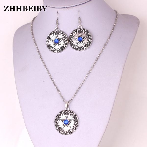 earrings & necklace drop fashion knot pentacle pendant solid background pentagram w/ rhinestone choice earring set, Silver
earrings & necklace drop fashion knot pentacle pendant solid background pentagram w/ rhinestone choice earring set, Silver