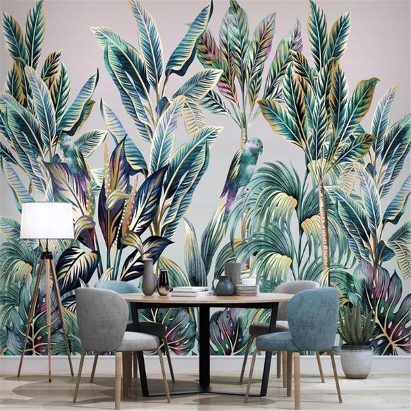 milofi custom 3d printing wallpaper mural hand-painted fresh forest animal bird tropical plant coconut tree background wall wallpapers