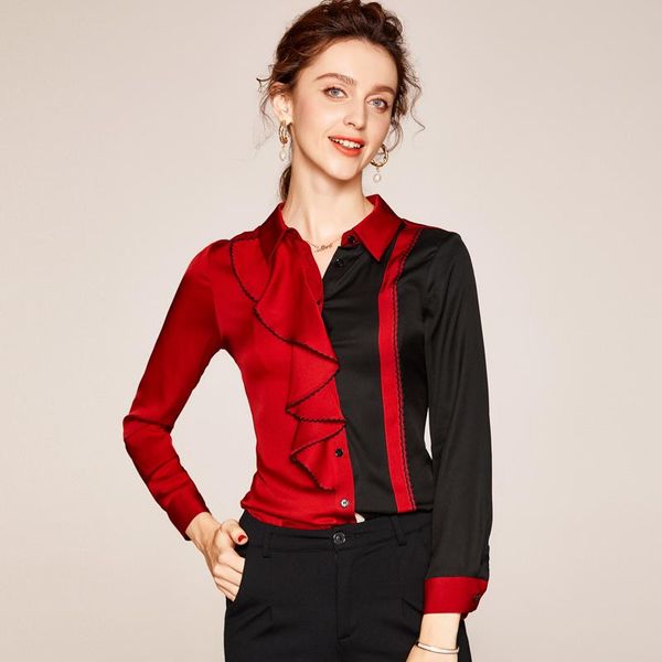 95% silk 5% spandex women's shirt turn down collar long sleeves ruffles color block fashion casual blouse designer blouses & shirts, White
95% silk 5% spandex women's shirt turn down collar long sleeves ruffles color block fashion casual blouse designer blouses & shirts, White