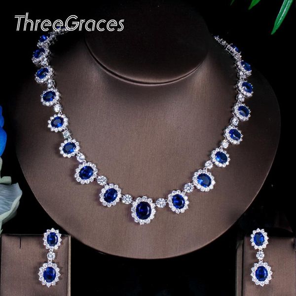 earrings & necklace threegraces african design costume jewelry white gold color blue crystal stone bridal set for wedding js040, Silver
earrings & necklace threegraces african design costume jewelry white gold color blue crystal stone bridal set for wedding js040, Silver