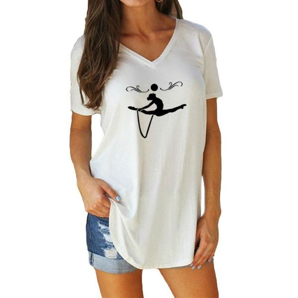 women's t-shirt summer casual loose cotton short sleeve v-neck tee creative gymnast silhouette funny t shirt, White
women's t-shirt summer casual loose cotton short sleeve v-neck tee creative gymnast silhouette funny t shirt, White