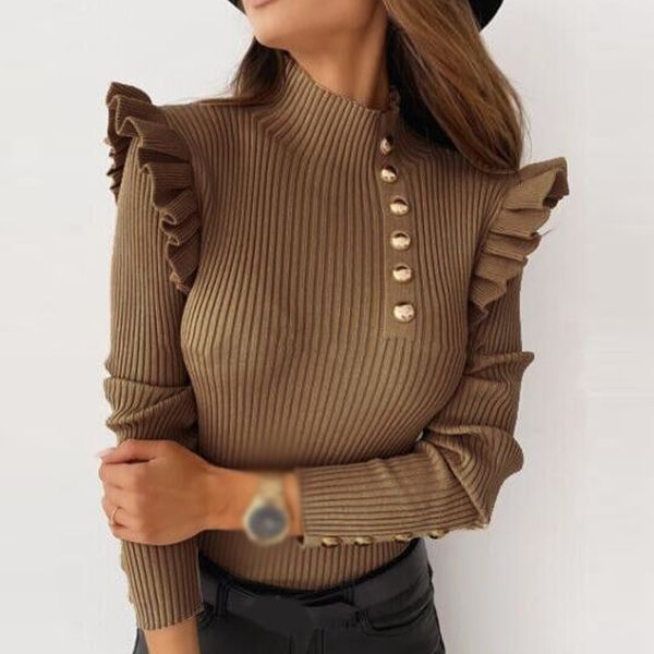 ruffles long sleeve knit ribbed women sweater buttons turtleneck pullover warm streetwear slim solid female fall winter 210524, White;black
ruffles long sleeve knit ribbed women sweater buttons turtleneck pullover warm streetwear slim solid female fall winter 210524, White;black