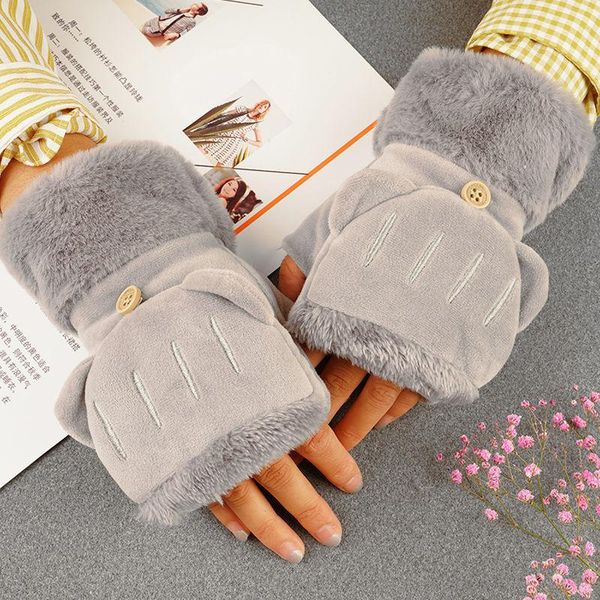 five fingers gloves winter women keep warm plush wrist plus velvet fluffy thicken cute cartoon driving half finger clamshell flip mittens, Blue;gray
five fingers gloves winter women keep warm plush wrist plus velvet fluffy thicken cute cartoon driving half finger clamshell flip mittens, Blue;gray
