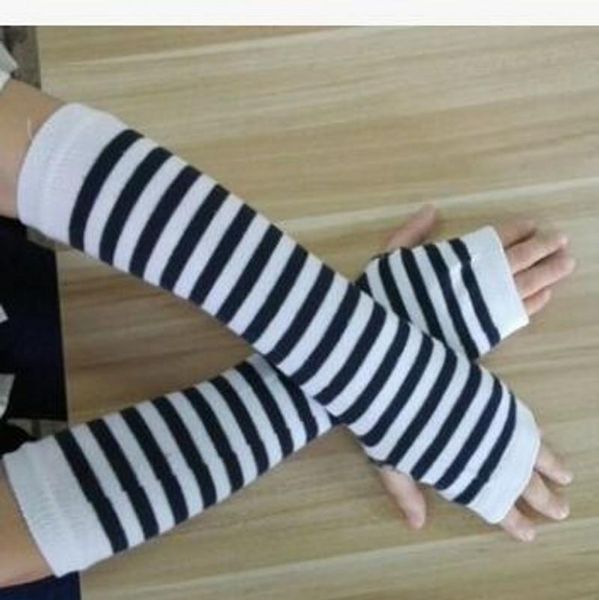 fingerless gloves autumn long striped elbow length knitting arm warmers sleeves, Blue;gray
fingerless gloves autumn long striped elbow length knitting arm warmers sleeves, Blue;gray