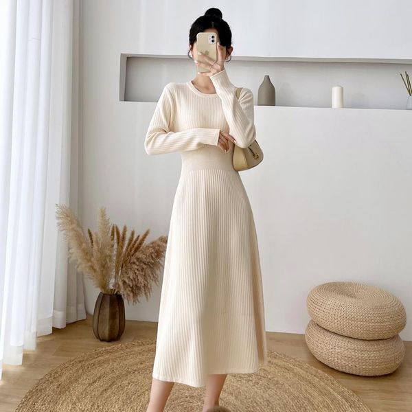casual dresses female elegant a-line knit dress long sleeve slim waist basic sweater vestidos women autumn winter bottom solid, Black;gray 
casual dresses female elegant a-line knit dress long sleeve slim waist basic sweater vestidos women autumn winter bottom solid, Black;gray