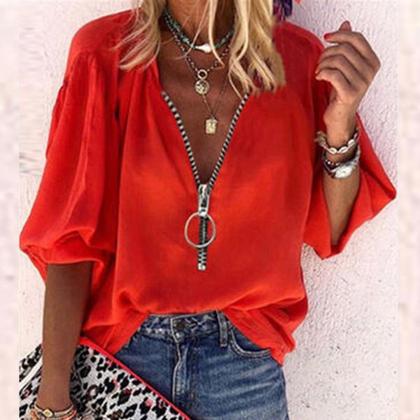 women's blouses & shirts 2021 bluses for womens v-neck solid zip front blouse lantern sleeve loose casual femme summer female blusas, White
women's blouses & shirts 2021 bluses for womens v-neck solid zip front blouse lantern sleeve loose casual femme summer female blusas, White
