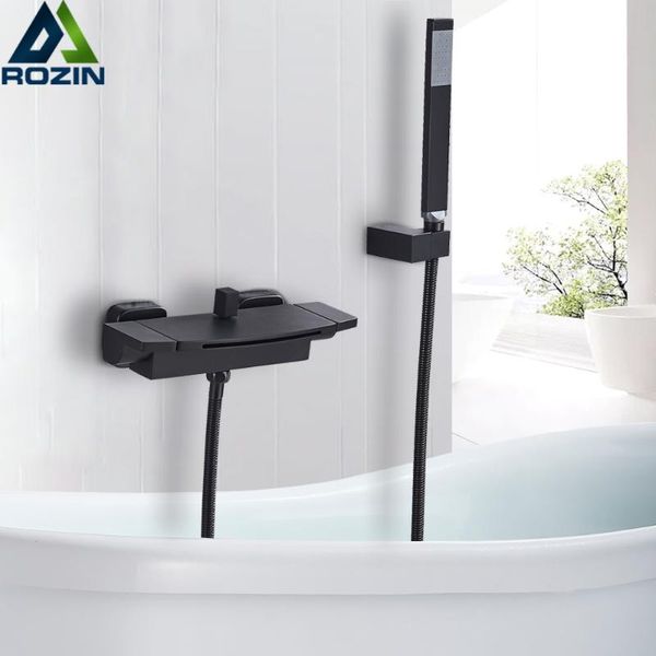 black waterfall shower faucet dual handle bathtub mixer tap with handshower bath set bathroom sets
black waterfall shower faucet dual handle bathtub mixer tap with handshower bath set bathroom sets