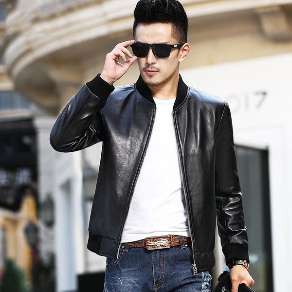 jacket autumn fashion men short coat men's collar leather & faux, Black