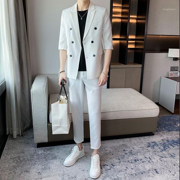 men's suits & blazers double breasted tuxedo suit men business work wedding formal sets solid jacket with pants slim fit korean summer, White;black
men's suits & blazers double breasted tuxedo suit men business work wedding formal sets solid jacket with pants slim fit korean summer, White;black