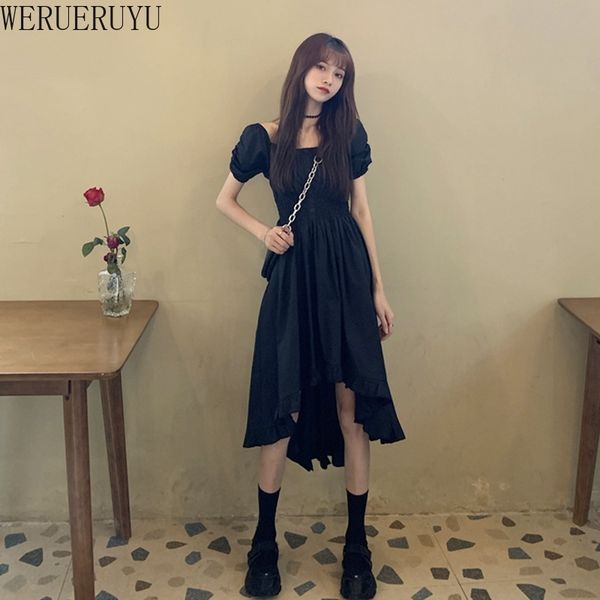 werueruyu dress women square collar puff sleeve ladies summer elegant slim waist female dresses 210608, Black;gray
werueruyu dress women square collar puff sleeve ladies summer elegant slim waist female dresses 210608, Black;gray