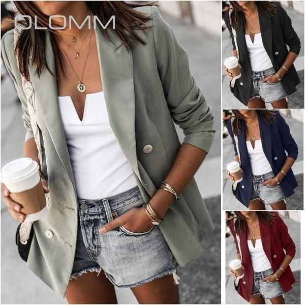 women's jackets 2021 autumn and winter series elegant temperament solid color long-sleeved small suit jacket women, Black;brown
women's jackets 2021 autumn and winter series elegant temperament solid color long-sleeved small suit jacket women, Black;brown