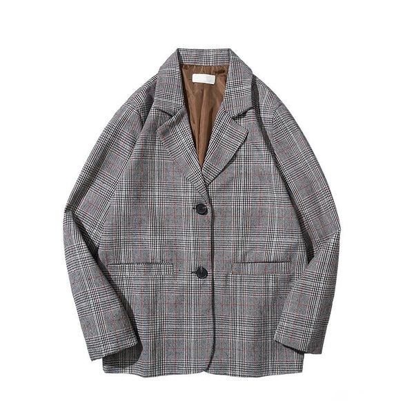 men suit jacket check casual couple blazer large size loose youth fashion japanese neuter style single breasted 2 buttons gray men's su, White;black
men suit jacket check casual couple blazer large size loose youth fashion japanese neuter style single breasted 2 buttons gray men's su, White;black