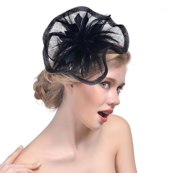 vintage glamour bridal headdress women flower mesh ribbons feathers headband party hat headwear for wedding1
vintage glamour bridal headdress women flower mesh ribbons feathers headband party hat headwear for wedding1