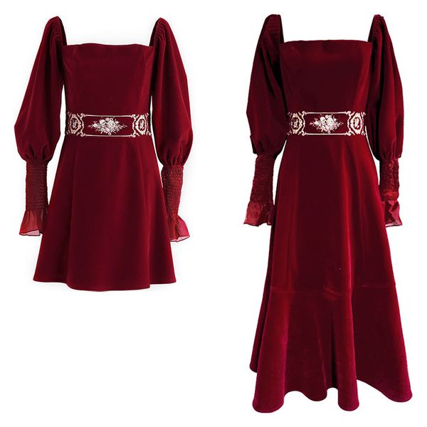 women vintage red velvet square collar evening party dresses lantern long sleeve embroidery midi dress d2225 210514, Black;gray
women vintage red velvet square collar evening party dresses lantern long sleeve embroidery midi dress d2225 210514, Black;gray
