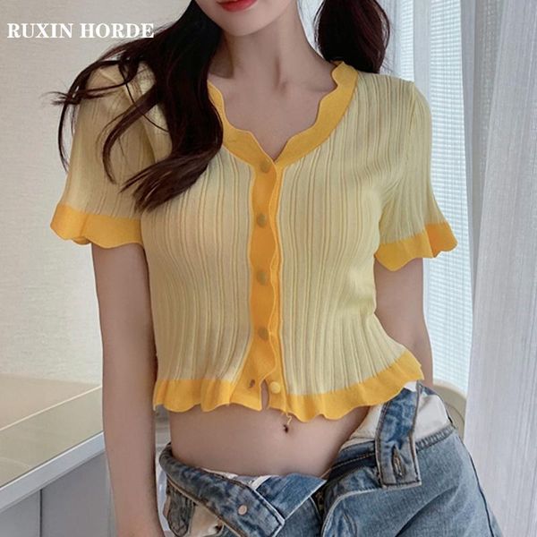 summer girl style v-neck button all-match solid color slim high waist knitted beautiful short-sleeved t-shirt women's, White
summer girl style v-neck button all-match solid color slim high waist knitted beautiful short-sleeved t-shirt women's, White