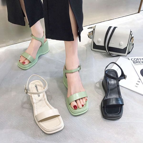 summer thick bottom slope heel open toe sandals women's one-sided high-heeled square clip roman, Black
summer thick bottom slope heel open toe sandals women's one-sided high-heeled square clip roman, Black