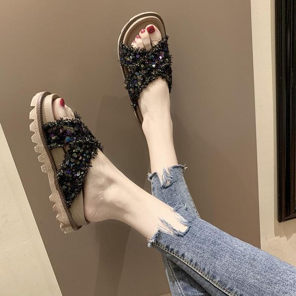 slippers women's shoes fashion sequins cross outdoor wear 2021 summer platform, Black
slippers women's shoes fashion sequins cross outdoor wear 2021 summer platform, Black