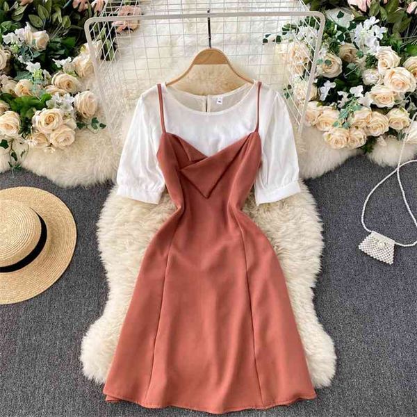 korean style women 2 piece set white o-neck short sleeve and spaghetti strap sleeveless slim a-line dress clothing 210603
korean style women 2 piece set white o-neck short sleeve and spaghetti strap sleeveless slim a-line dress clothing 210603