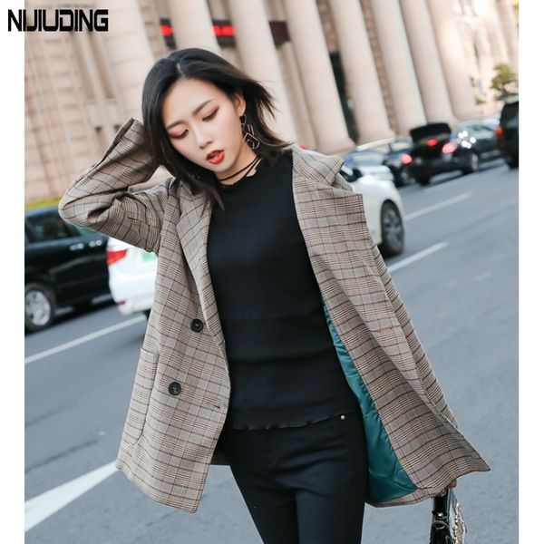 plaid chic small suit jacket female autumn latest style british retro loose wild women blazers 210514, White;black
plaid chic small suit jacket female autumn latest style british retro loose wild women blazers 210514, White;black