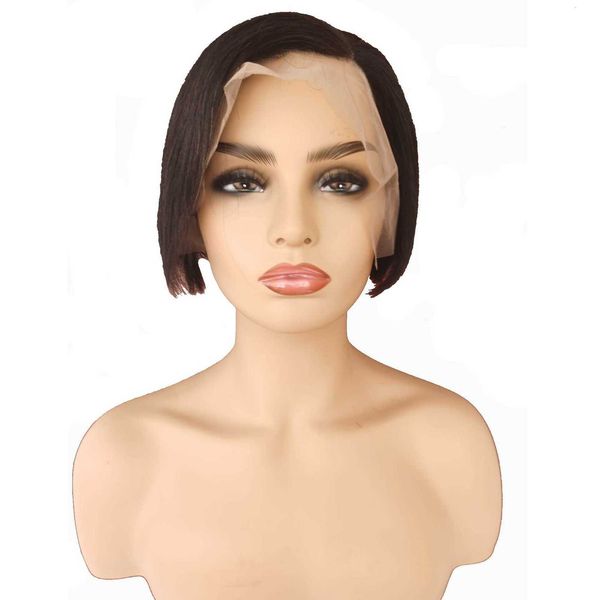 13 * 4 real female 6-inch human wig natural short hair wig classic, Black 
13 * 4 real female 6-inch human wig natural short hair wig classic, Black