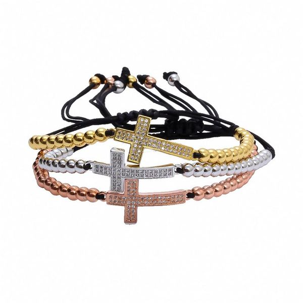 charm bracelets religious white cz cubic zircon cross 4mm copper round beads resizble macrame bracelet for man women unisex, Golden;silver
charm bracelets religious white cz cubic zircon cross 4mm copper round beads resizble macrame bracelet for man women unisex, Golden;silver