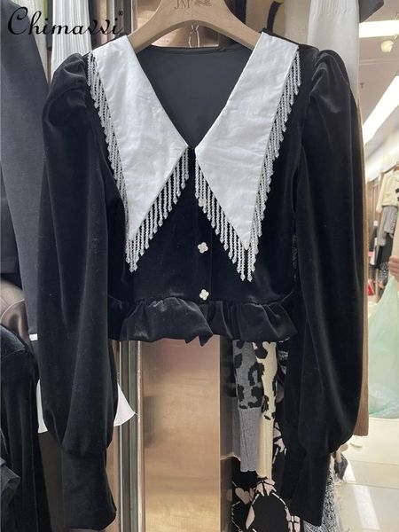 women's blouses & shirts cool long sleeve casual for women 2021 autumn winter tassels collar velvet puff bottoming top, White
women's blouses & shirts cool long sleeve casual for women 2021 autumn winter tassels collar velvet puff bottoming top, White