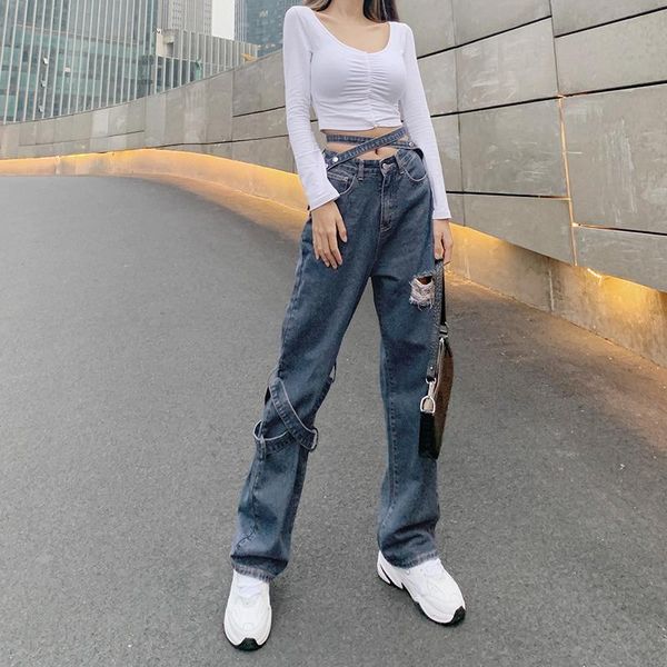 high waist cross ribbon fashion ripped mom jeans for girls 2021 female women's denim pants harajuku straight trouser, Blue
high waist cross ribbon fashion ripped mom jeans for girls 2021 female women's denim pants harajuku straight trouser, Blue