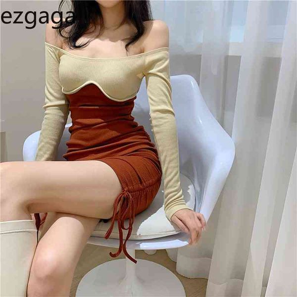 ezgaga bodycon dress women long sleeve slash neck drawstring patchwork korean fashion clubwear ladies dresses vestidos 210430, Black;gray
ezgaga bodycon dress women long sleeve slash neck drawstring patchwork korean fashion clubwear ladies dresses vestidos 210430, Black;gray