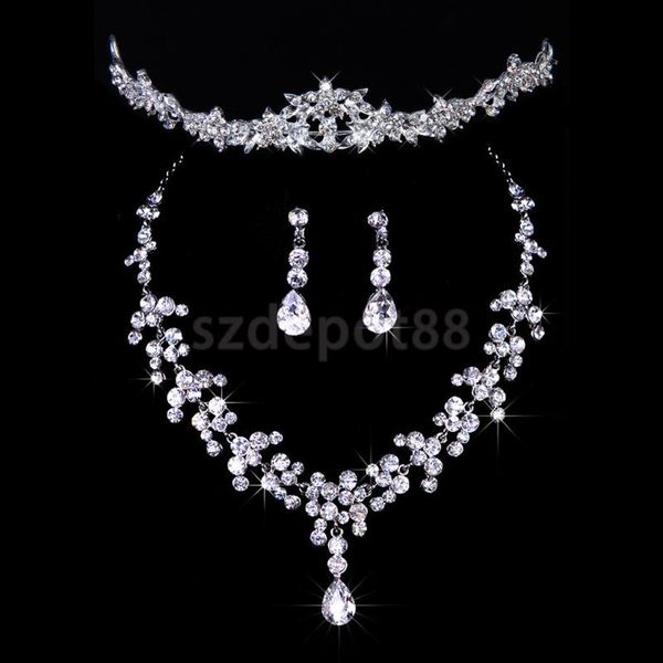 earrings & necklace spmart bridal wedding jewelry set romantic crystal rhinestone tiara raindrop earring for bridesmaid gift, Silver
earrings & necklace spmart bridal wedding jewelry set romantic crystal rhinestone tiara raindrop earring for bridesmaid gift, Silver