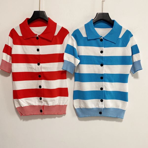 325 2021 spring summer brand same style sweaters lapel neck short sleeve pullover red blue sweater women clothes fangle, White;black
325 2021 spring summer brand same style sweaters lapel neck short sleeve pullover red blue sweater women clothes fangle, White;black