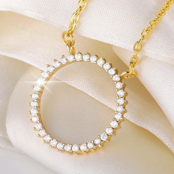 pendant necklaces 2021 trend elegant jewelry simple crystal circle necklace gold color choker neck women fashion wholesale, Silver