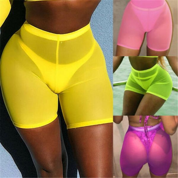 women high waist translucent mesh shorts bikini cover up sports beachwear slim jogging women's, White;black
women high waist translucent mesh shorts bikini cover up sports beachwear slim jogging women's, White;black