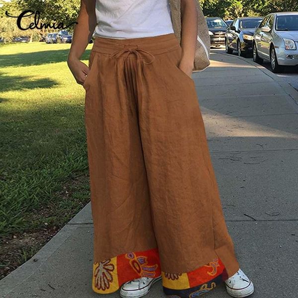 women's pants & capris celmia vinatge linen wide leg women 2021 fashion high elastic waist printed patchwork pantalon femme casual loos, Black;white
women's pants & capris celmia vinatge linen wide leg women 2021 fashion high elastic waist printed patchwork pantalon femme casual loos, Black;white