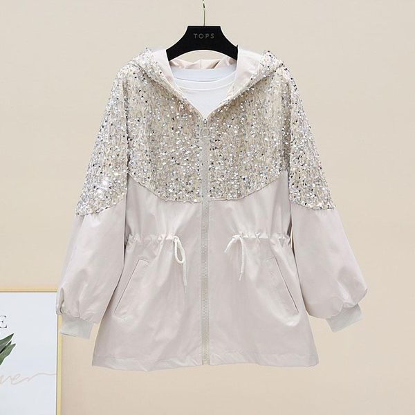 women's jackets sequined jacket drawstring slim hooded casual spring autumn windbreaker coat beige black ladies outerwear, Black;brown
women's jackets sequined jacket drawstring slim hooded casual spring autumn windbreaker coat beige black ladies outerwear, Black;brown