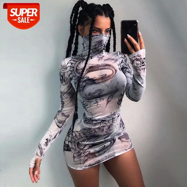 women turtleneck dress mesh material print slim skinny dresses autumn new long sleeve female fashion outfits #3k8a, White;black
women turtleneck dress mesh material print slim skinny dresses autumn new long sleeve female fashion outfits #3k8a, White;black