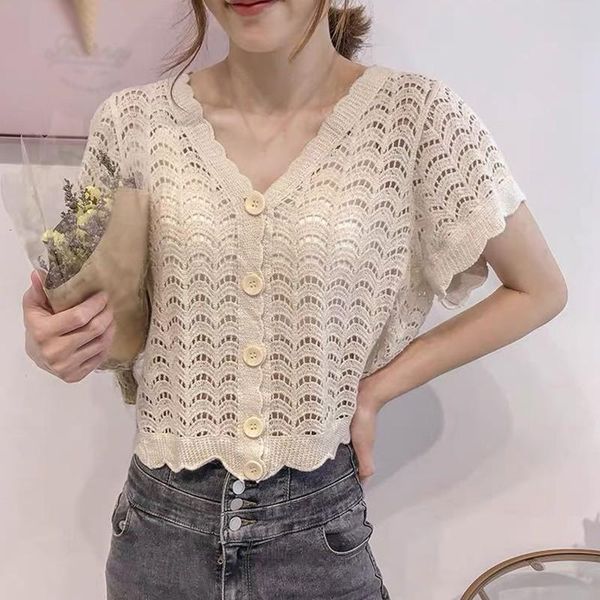 women's t-shirt solid lace summer korean style openwork thin section short sleeve cardigan shirt, White
women's t-shirt solid lace summer korean style openwork thin section short sleeve cardigan shirt, White