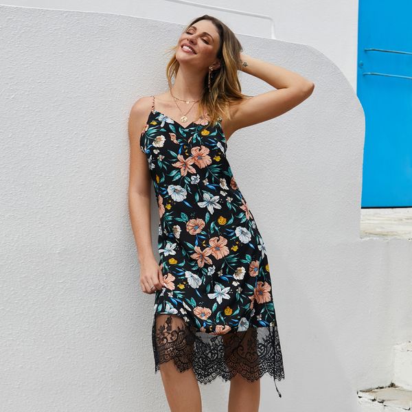 2021 summer summer european and american lace sling stitching women's dress, Black;gray
2021 summer summer european and american lace sling stitching women's dress, Black;gray