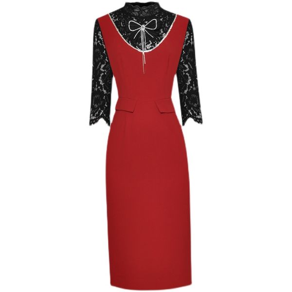 stand collar lace three-quarter sleeve bow beads rhinestones tight waist sheath split dress for 2021 women early autumn new, Black;gray
stand collar lace three-quarter sleeve bow beads rhinestones tight waist sheath split dress for 2021 women early autumn new, Black;gray
