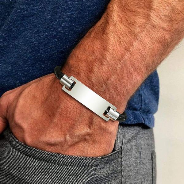 link men custom personalized engraved mens braided leather i.d. name or any text 8.7 inch bracelets in blacklink chain, Black
link men custom personalized engraved mens braided leather i.d. name or any text 8.7 inch bracelets in blacklink chain, Black