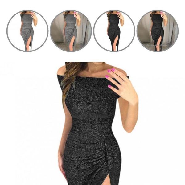 casual dresses spring autumn off shoulder shiny dress formal slim for party, Black;gray
casual dresses spring autumn off shoulder shiny dress formal slim for party, Black;gray