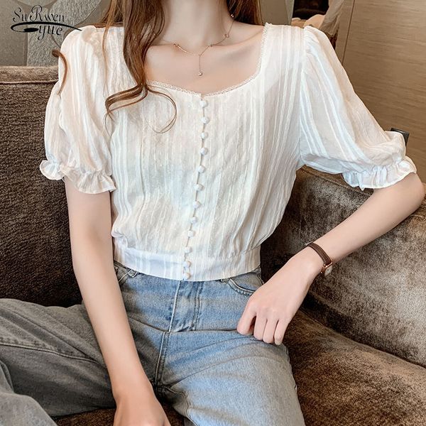 summer korean all-match women's short-sleeved shirt square collar lantern sleeve short-height short 9364 210427, White
summer korean all-match women's short-sleeved shirt square collar lantern sleeve short-height short 9364 210427, White