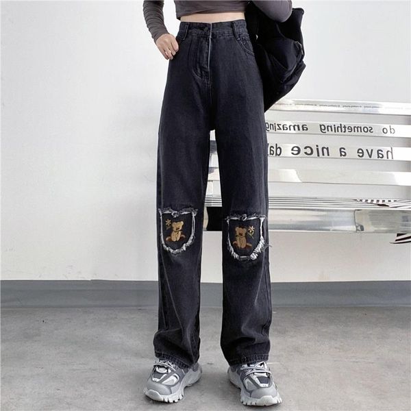 women's jeans women spring harajuku streetwear loose wide leg straight pants cartoon bear embroidery hole patch denim trousers female, Blue
women's jeans women spring harajuku streetwear loose wide leg straight pants cartoon bear embroidery hole patch denim trousers female, Blue