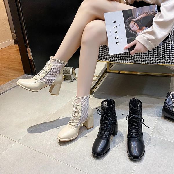 boots trendy temperament high-heeled female summer korean style breathable cross-tie short net large size., Black
boots trendy temperament high-heeled female summer korean style breathable cross-tie short net large size., Black
