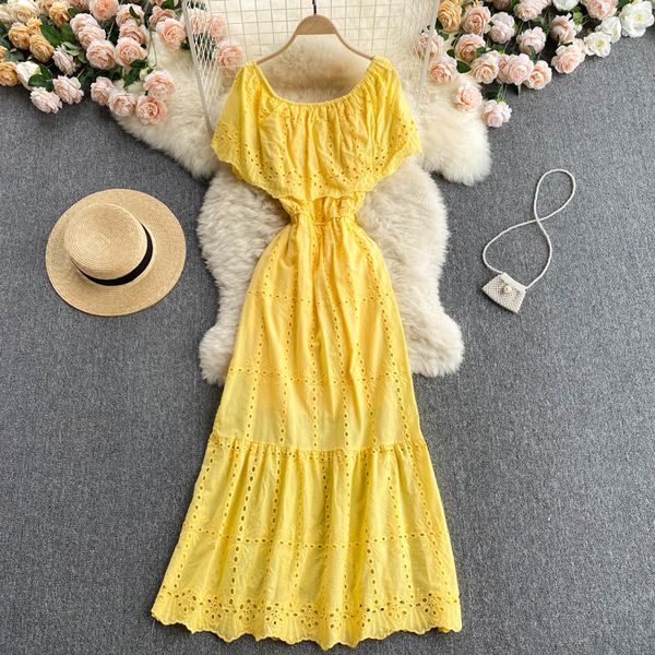 summer hollow out embroidered long dress women elegant slash neck ruffle sweet red/yellow/white vestidos beach vacation 210426, Black;gray
summer hollow out embroidered long dress women elegant slash neck ruffle sweet red/yellow/white vestidos beach vacation 210426, Black;gray