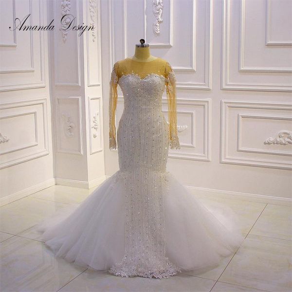 other wedding dresses amanda design vestido de novia vintage long sleeve lace appliques fishtail dress, White
other wedding dresses amanda design vestido de novia vintage long sleeve lace appliques fishtail dress, White
