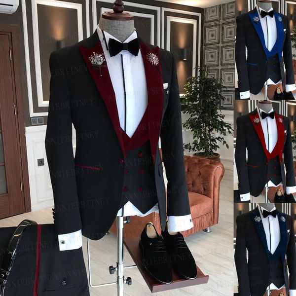 men's suits & blazers 2021 formal suit men 3 pieces man business jacket tailored groom wedding tuxedo burgundy velvet lapel vest pants, White;black
men's suits & blazers 2021 formal suit men 3 pieces man business jacket tailored groom wedding tuxedo burgundy velvet lapel vest pants, White;black